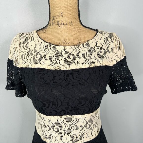 Sz 2 Just Taylor Black & Creme Lace Knee Length $69 MSRP - Picture 6 of 13